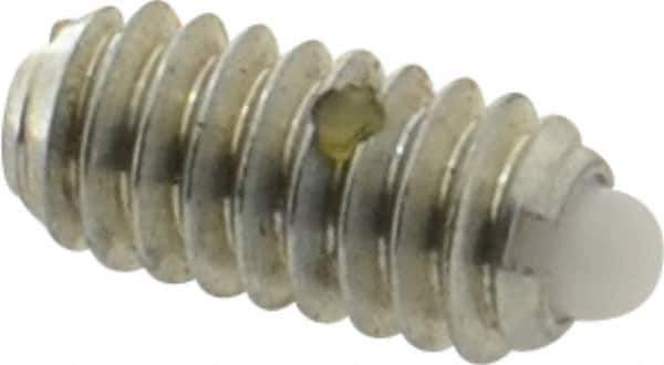 Vlier - 1/4-20, 17/32" Thread Length, 0.078" Plunger Projection, Steel Threaded Spring Plunger - 0.119" Max Plunger Diam, 0.531" Plunger Length, 3 Lb Init End Force, 10.5 Lb Final End Force - Exact Tool & Supply