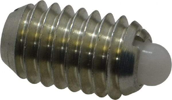 Vlier - 3/8-16, 5/8" Thread Length, 0.11" Plunger Projection, Steel Threaded Spring Plunger - 0.186" Max Plunger Diam, 0.625" Plunger Length, 4.5 Lb Init End Force, 18.5 Lb Final End Force - Exact Tool & Supply