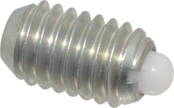 Vlier - 3/8-16, 5/8" Thread Length, 0.11" Plunger Projection, Steel Threaded Spring Plunger - 0.186" Max Plunger Diam, 0.625" Plunger Length, 1.5 Lb Init End Force, 5 Lb Final End Force - Exact Tool & Supply
