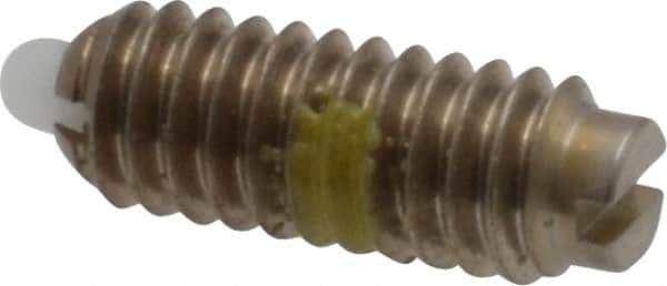 Vlier - 8-32, 7/16" Thread Length, 0.052" Plunger Projection, Stainless Steel Threaded Spring Plunger - 0.07" Max Plunger Diam, 0.437" Plunger Length, 1.5 Lb Init End Force, 4.75 Lb Final End Force - Exact Tool & Supply
