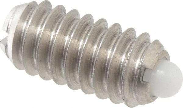 Vlier - 1/4-20, 17/32" Thread Length, 0.078" Plunger Projection, Stainless Steel Threaded Spring Plunger - 0.119" Max Plunger Diam, 0.531" Plunger Length, 3 Lb Init End Force, 10.5 Lb Final End Force - Exact Tool & Supply
