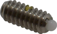 Vlier - 1/4-20, 17/32" Thread Length, 0.078" Plunger Projection, Stainless Steel Threaded Spring Plunger - 0.119" Max Plunger Diam, 0.531" Plunger Length, 3 Lb Init End Force, 10.5 Lb Final End Force - Exact Tool & Supply