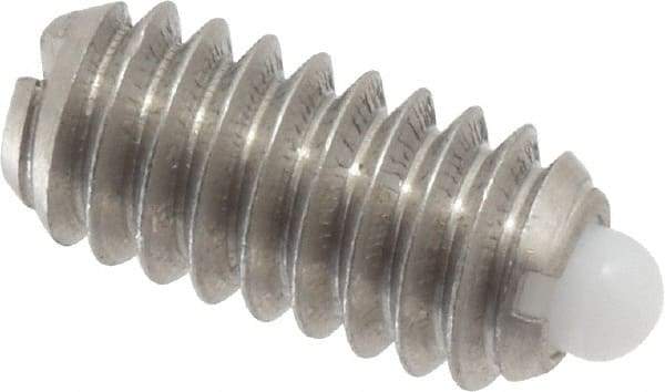 Vlier - 1/4-20, 17/32" Thread Length, 0.078" Plunger Projection, Stainless Steel Threaded Spring Plunger - 0.119" Max Plunger Diam, 0.531" Plunger Length, 1 Lb Init End Force, 3.5 Lb Final End Force - Exact Tool & Supply