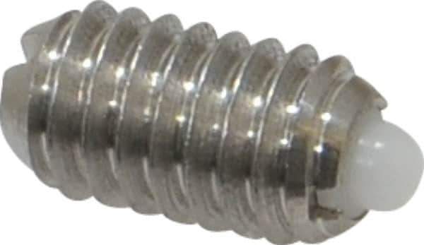 Vlier - 5/16-18, 9/16" Thread Length, 1/12" Plunger Projection, Stainless Steel Threaded Spring Plunger - 0.135" Max Plunger Diam, 0.562" Plunger Length, 3.75 Lb Init End Force, 15.5 Lb Final End Force - Exact Tool & Supply