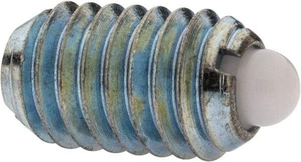 Vlier - 3/8-16, 5/8" Thread Length, 0.11" Plunger Projection, Stainless Steel Threaded Spring Plunger - 0.186" Max Plunger Diam, 0.625" Plunger Length, 4.5 Lb Init End Force, 18.5 Lb Final End Force - Exact Tool & Supply