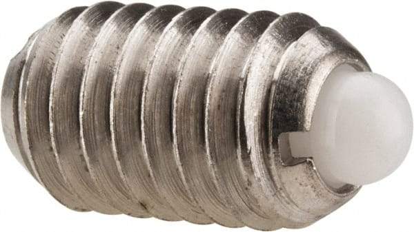 Vlier - 3/8-16, 5/8" Thread Length, 0.11" Plunger Projection, Stainless Steel Threaded Spring Plunger - 0.186" Max Plunger Diam, 0.625" Plunger Length, 1.5 Lb Init End Force, 5 Lb Final End Force - Exact Tool & Supply