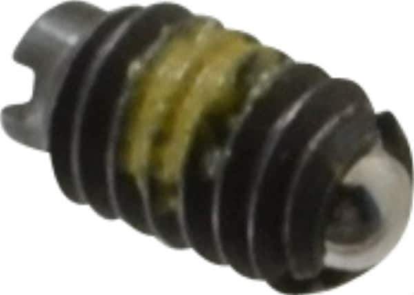 Vlier - 4-48, 0.062" Ball Diam, 0.187" Body Length, 0.02" Max Ball Reach, Threaded Ball Plunger - Steel Body, Steel Ball, 0.13 Lb Initial End Force, 0.5 Lb Final End Force, Locking Element - Exact Tool & Supply