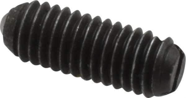 Vlier - 10-32, 0.094" Ball Diam, 0.513" Body Length, 0.025" Max Ball Reach, Threaded Ball Plunger - Steel Body, Steel Ball, 1.5 Lb Initial End Force, 3 Lb Final End Force, Locking Element - Exact Tool & Supply