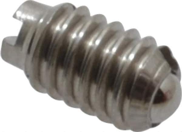 Vlier - 4-48, 0.062" Ball Diam, 0.187" Body Length, 0.02" Max Ball Reach, Threaded Ball Plunger - Stainless Steel Body, Stainless Steel Ball, 0.13 Lb Initial End Force, 0.5 Lb Final End Force - Exact Tool & Supply