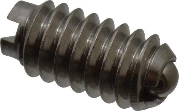 Vlier - 5-40, 0.062" Ball Diam, 0.25" Body Length, 0.02" Max Ball Reach, Threaded Ball Plunger - Stainless Steel Body, Stainless Steel Ball, 0.25 Lb Initial End Force, 0.75 Lb Final End Force - Exact Tool & Supply