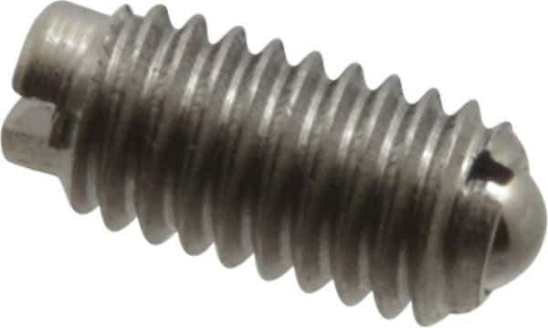 Vlier - 8-36, 0.094" Ball Diam, 0.344" Body Length, 0.025" Max Ball Reach, Threaded Ball Plunger - Stainless Steel Body, Stainless Steel Ball, 0.5 Lb Initial End Force, 1.25 Lb Final End Force - Exact Tool & Supply