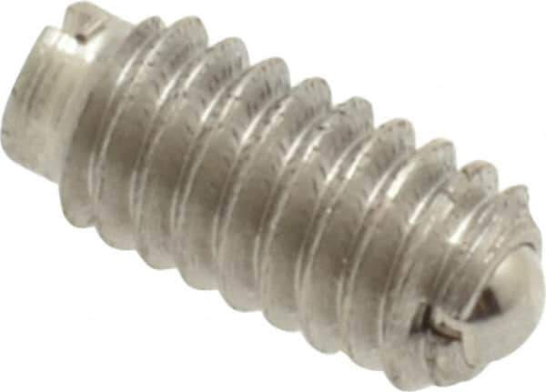 Vlier - 8-32, 0.094" Ball Diam, 0.344" Body Length, 0.025" Max Ball Reach, Threaded Ball Plunger - Stainless Steel Body, Stainless Steel Ball, 0.5 Lb Initial End Force, 1.25 Lb Final End Force - Exact Tool & Supply
