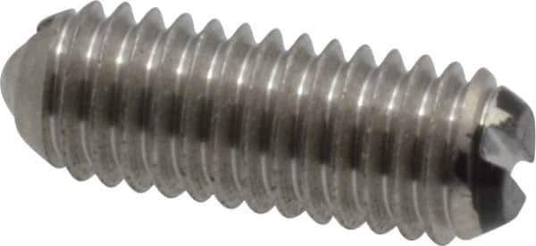 Vlier - 10-32, 0.094" Ball Diam, 0.513" Body Length, 0.025" Max Ball Reach, Threaded Ball Plunger - Stainless Steel Body, Stainless Steel Ball, 1.5 Lb Initial End Force, 3 Lb Final End Force - Exact Tool & Supply