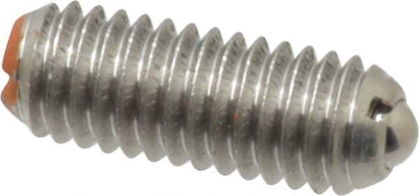 Vlier - 10-32, 0.094" Ball Diam, 0.513" Body Length, 0.025" Max Ball Reach, Threaded Ball Plunger - Stainless Steel Body, Stainless Steel Ball, 2 Lb Initial End Force, 5 Lb Final End Force - Exact Tool & Supply