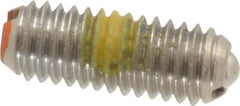 Vlier - 10-32, 0.094" Ball Diam, 0.513" Body Length, 0.025" Max Ball Reach, Threaded Ball Plunger - Stainless Steel Body, Stainless Steel Ball, 2 Lb Initial End Force, 5 Lb Final End Force, Locking Element - Exact Tool & Supply