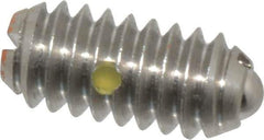 Vlier - 1/4-20, 0.125" Ball Diam, 0.531" Body Length, 0.035" Max Ball Reach, Threaded Ball Plunger - Stainless Steel Body, Stainless Steel Ball, 4 Lb Initial End Force, 12 Lb Final End Force, Locking Element - Exact Tool & Supply