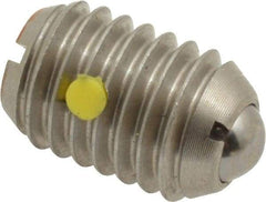 Vlier - 1/2-13, 0.281" Ball Diam, 0.75" Body Length, 0.072" Max Ball Reach, Threaded Ball Plunger - Stainless Steel Body, Stainless Steel Ball, 6 Lb Initial End Force, 30 Lb Final End Force, Locking Element - Exact Tool & Supply