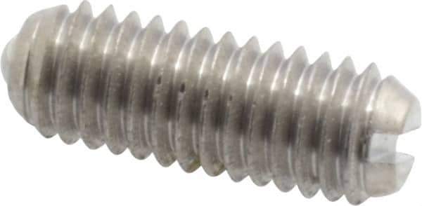 Vlier - 10-32, 0.094" Ball Diam, 0.513" Body Length, 0.025" Max Ball Reach, Threaded Ball Plunger - Stainless Steel Body, Stainless Steel Ball, 0.5 Lb Initial End Force, 1.5 Lb Final End Force, Locking Element - Exact Tool & Supply