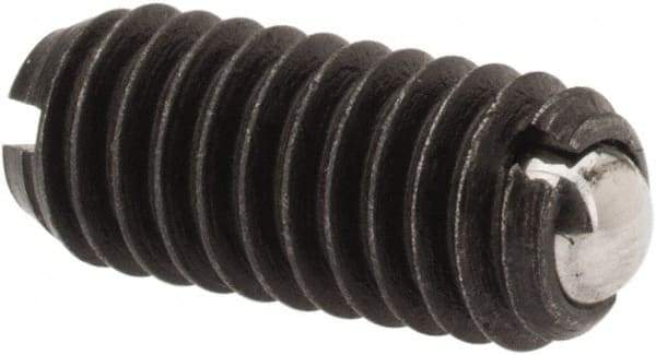 Vlier - M4x0.7, 2.5mm Ball Diam, 9mm Body Length, 0.8mm Max Ball Reach, Threaded Ball Plunger - Steel Body, Steel Ball, 0.9 Lb Initial End Force, 2.25 Lb Final End Force - Exact Tool & Supply