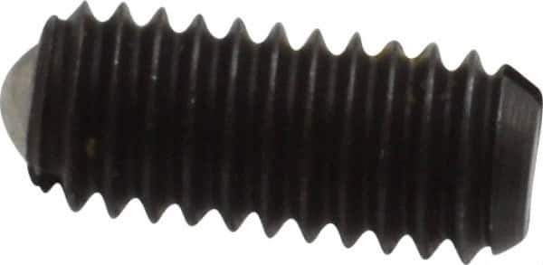 Vlier - M4x0.7, 2.5mm Ball Diam, 9mm Body Length, 0.8mm Max Ball Reach, Threaded Ball Plunger - Steel Body, Steel Ball, 0.9 Lb Initial End Force, 2.25 Lb Final End Force, Locking Element - Exact Tool & Supply