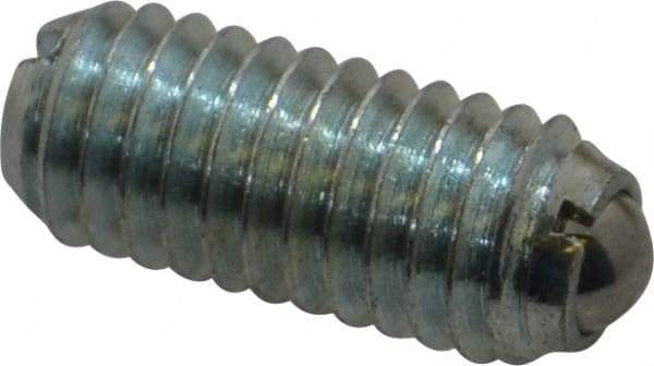 Vlier - M6x1.0, 3.5mm Ball Diam, 14mm Body Length, 1mm Max Ball Reach, Threaded Ball Plunger - Steel Body, Steel Ball, 0.45 Lb Initial End Force, 1.35 Lb Final End Force - Exact Tool & Supply
