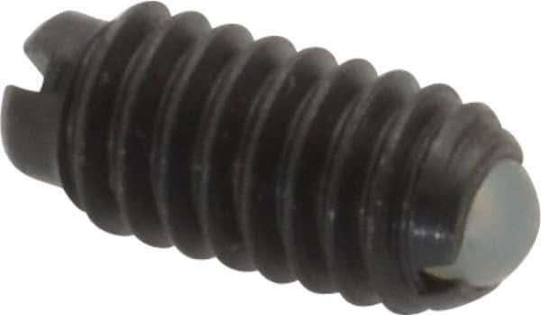 Vlier - 8-32, 0.094" Ball Diam, 0.344" Body Length, 0.025" Max Ball Reach, Threaded Ball Plunger - Steel Body, Nylon Ball, 0.5 Lb Initial End Force, 1.25 Lb Final End Force - Exact Tool & Supply