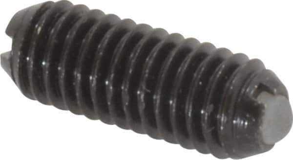 Vlier - 10-32, 0.094" Ball Diam, 0.513" Body Length, 0.025" Max Ball Reach, Threaded Ball Plunger - Steel Body, Nylon Ball, 1.5 Lb Initial End Force, 3 Lb Final End Force - Exact Tool & Supply