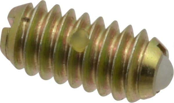 Vlier - 1/4-20, 0.125" Ball Diam, 0.531" Body Length, 0.035" Max Ball Reach, Threaded Ball Plunger - Steel Body, Nylon Ball, 4 Lb Initial End Force, 12 Lb Final End Force, Locking Element - Exact Tool & Supply