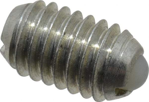 Vlier - 3/8-16, 0.188" Ball Diam, 0.625" Body Length, 0.048" Max Ball Reach, Threaded Ball Plunger - Steel Body, Nylon Ball, 2.5 Lb Initial End Force, 5 Lb Final End Force, Locking Element - Exact Tool & Supply