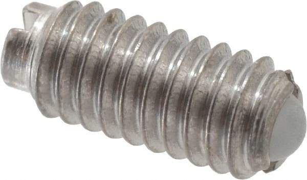 Vlier - 6-40, 0.078" Ball Diam, 0.312" Body Length, 0.023" Max Ball Reach, Threaded Ball Plunger - Stainless Steel Body, Nylon Ball, 0.5 Lb Initial End Force, 1 Lb Final End Force - Exact Tool & Supply