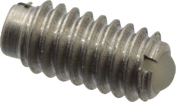 Vlier - 8-32, 0.094" Ball Diam, 0.344" Body Length, 0.025" Max Ball Reach, Threaded Ball Plunger - Stainless Steel Body, Nylon Ball, 0.5 Lb Initial End Force, 1.25 Lb Final End Force - Exact Tool & Supply