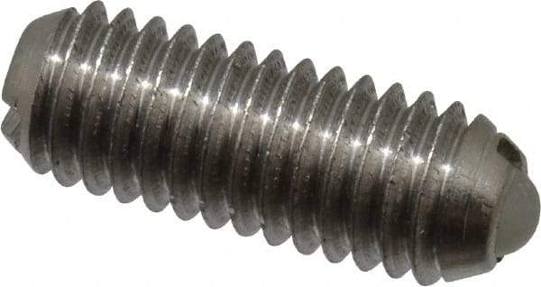 Vlier - 10-32, 0.094" Ball Diam, 0.513" Body Length, 0.025" Max Ball Reach, Threaded Ball Plunger - Stainless Steel Body, Nylon Ball, 0.5 Lb Initial End Force, 1.5 Lb Final End Force - Exact Tool & Supply