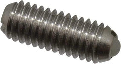 Vlier - 10-32, 0.094" Ball Diam, 0.513" Body Length, 0.025" Max Ball Reach, Threaded Ball Plunger - Stainless Steel Body, Nylon Ball, 0.5 Lb Initial End Force, 1.5 Lb Final End Force - Exact Tool & Supply