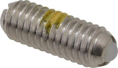 Vlier - 10-32, 0.094" Ball Diam, 0.513" Body Length, 0.025" Max Ball Reach, Threaded Ball Plunger - Stainless Steel Body, Nylon Ball, 0.5 Lb Initial End Force, 1.5 Lb Final End Force, Locking Element - Exact Tool & Supply