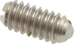 Vlier - 1/4-20, 0.125" Ball Diam, 0.531" Body Length, 0.035" Max Ball Reach, Threaded Ball Plunger - Stainless Steel Body, Nylon Ball, 2 Lb Initial End Force, 4 Lb Final End Force, Locking Element - Exact Tool & Supply