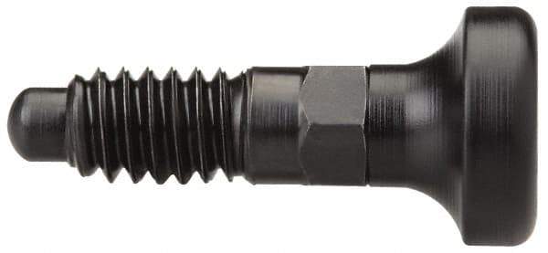 Vlier - 1/4-20, 0.16" Max Plunger Diam, 0.12 Lb Init to 0.36 Lb Final End Force, Knob Handle Plunger - Delrin Knob, 0.63" Body Length, 1/2" Length Under Head/Shoulder, 0.13" Plunger Projection - Exact Tool & Supply