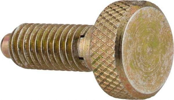 Vlier - M6x1.0, 0.512" Thread Length, 0.118" Max Plunger Diam, 1 Lb Init to 4 Lb Final End Force, Knob Handle Plunger - Knurled Knob, 0.63" Body Length, 0.512" Length Under Head/Shoulder, 0.118" Plunger Projection - Exact Tool & Supply