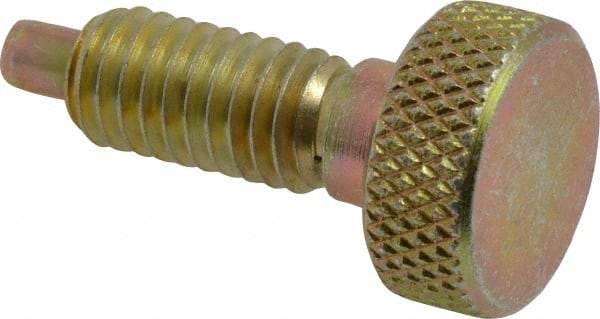 Vlier - 3/8-16, 3/4" Thread Length, 0.185" Max Plunger Diam, 1 Lb Init to 8 Lb Final End Force, Knob Handle Plunger - Knurled Knob, 0.94" Body Length, 3/4" Length Under Head/Shoulder, 0.218" Plunger Projection - Exact Tool & Supply