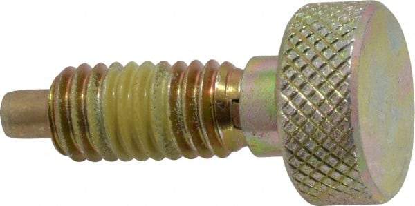 Vlier - 3/8-16, 3/4" Thread Length, 0.185" Max Plunger Diam, 1 Lb Init to 8 Lb Final End Force, Knob Handle Plunger - Knurled Knob, 0.94" Body Length, 3/4" Length Under Head/Shoulder, 0.218" Plunger Projection - Exact Tool & Supply