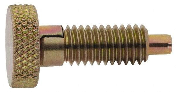Vlier - M6x1.0, 0.4" Thread Length, 0.12" Max Plunger Diam, 0.5 Lb Init to 2 Lb Final End Force, Locking Knob Handle Plunger - Knurled Knob, 10mm Body Length, 0.53" Length Under Head/Shoulder, 0.13" Plunger Projection - Exact Tool & Supply