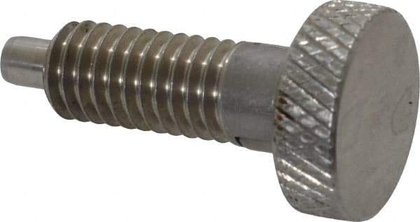 Vlier - 3/8-16, 3/4" Thread Length, 0.185 to 0.186" Max Plunger Diam, 0.5 Lb Init to 3 Lb Final End Force, Locking Knob Handle Plunger - Knurled Knob, 0.97" Length Under Head/Shoulder, 0.22" Plunger Projection - Exact Tool & Supply
