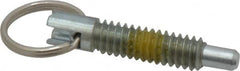 Vlier - 1/4-20, 0.8" Thread Length, 0.155" Plunger Diam, 1/4" Plunger Projection, 1 Lb Init to 2.5 Lb Final End Force, Steel Locking Pull Ring Plunger - Exact Tool & Supply