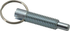 Vlier - 1/2-13, 1.4" Thread Length, 5/16" Plunger Diam, 1/2" Plunger Projection, 2.5 Lb Init to 5 Lb Final End Force, Steel Locking Pull Ring Plunger - 1.4" Len Under Head, 2" Body Len, 1.26" Ring Diam, 2" Plunger Len, 0.6" Head Height - Exact Tool & Supply