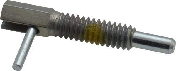 Vlier - 1/4-20, 0.8" Thread Length, 0.16" Plunger Diam, 0.5 Lb Init to 2.5 Lb Final End Force, Steel Locking L Handle Plunger - 1-1/4" Body Length, 0.8" Length Under Head, Locking Element, 0.38" Plunger Projection - Exact Tool & Supply