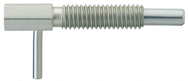 Vlier - M6x1.0, 0.788" Thread Length, 4mm Plunger Diam, 2.2 N Init to 11.1 N Final End Force, Stainless Steel Locking L Handle Plunger - 32mm Body Length, 20mm Length Under Head, Locking Element, 10mm Plunger Projection - Exact Tool & Supply