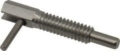 Vlier - 1/4-20, 0.8" Thread Length, 0.16" Plunger Diam, 0.5 Lb Init to 2.5 Lb Final End Force, Stainless Steel Locking L Handle Plunger - 1-1/4" Body Length, 0.8" Length Under Head, 0.38" Plunger Projection - Exact Tool & Supply