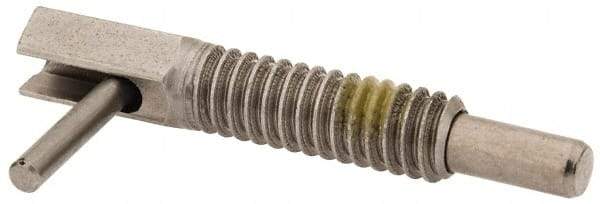 Vlier - 1/4-20, 0.8" Thread Length, 0.16" Plunger Diam, 0.5 Lb Init to 2.5 Lb Final End Force, Stainless Steel Locking L Handle Plunger - 1-1/4" Body Length, 0.8" Length Under Head, Locking Element, 0.38" Plunger Projection - Exact Tool & Supply