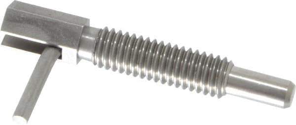 Vlier - 3/8-16, 1.18" Thread Length, 1/4" Plunger Diam, 0.75 Lb Init to 3.75 Lb Final End Force, Stainless Steel Locking L Handle Plunger - 2" Body Length, 1.31" Length Under Head, 0.56" Plunger Projection - Exact Tool & Supply
