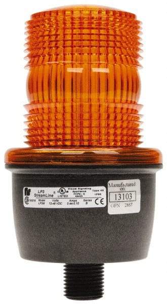 Federal Signal Corp - 12 to 48 VDC, 4X NEMA Rated, Strobe Tube, Amber, Low Profile Mini Strobe Light - 65 to 95 Flashes per min, 1/2 Inch Pipe, 3-1/8 Inch Diameter, 5.8 Inch High, IP66 Ingress Rating, Pipe Mount - Exact Tool & Supply
