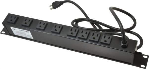 Wiremold - 8 Outlets, 120 Volts, 15 Amps, 6' Cord, Power Outlet Strip - 1 Circuits, Rack Mount, 5-15R NEMA Configuration, 19" Strip, cULus, UL Listed File 1449 - Exact Tool & Supply